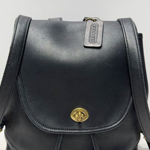 Vintage 90s Y2K Coach 9791 Black Leather Turn Lock Day Bag Backpack - Picture 2 of 16